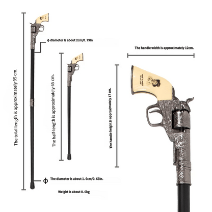 🔫 Western Revolver Walking Cane – Unique Pistol Handle for Collectors & Gentlemen