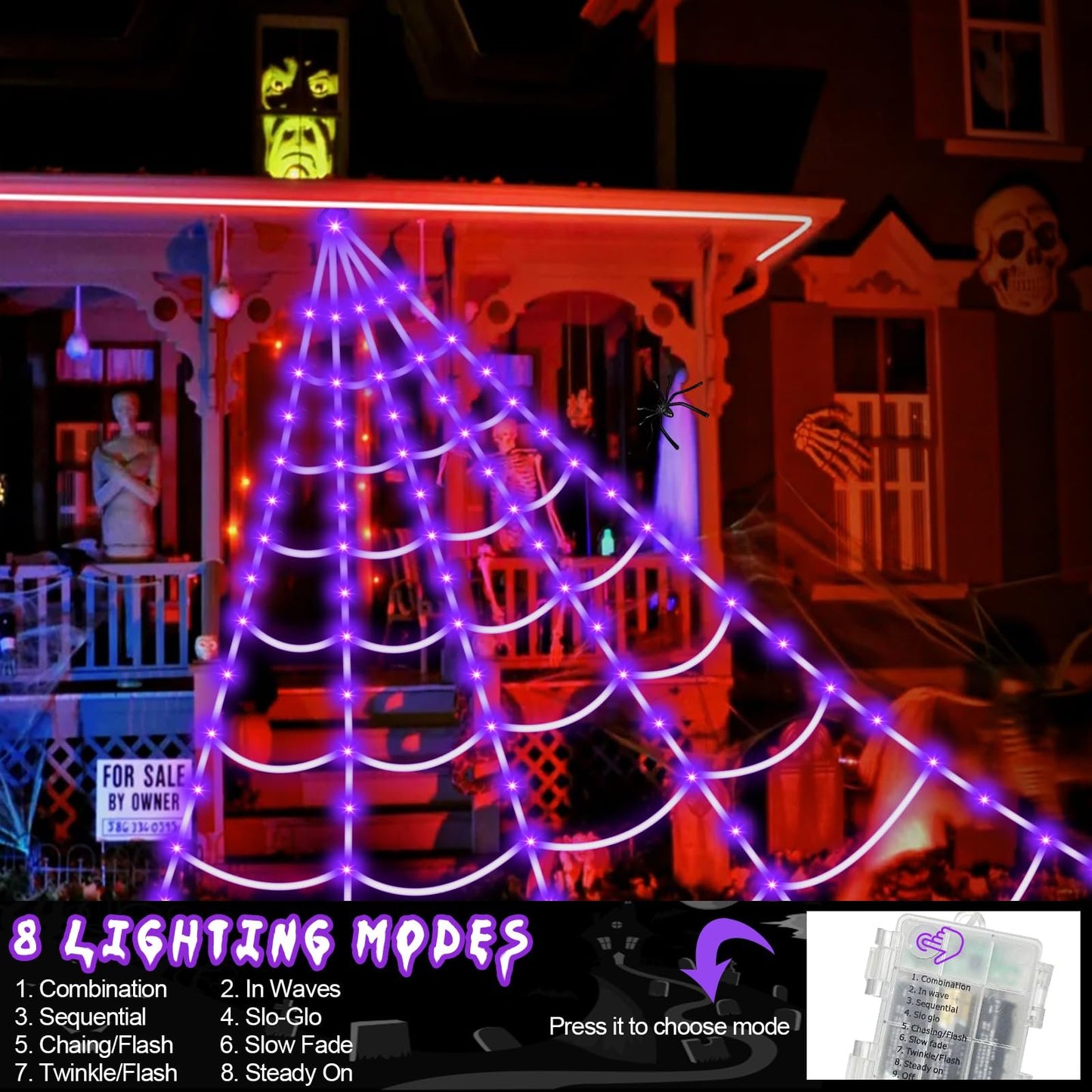 🕷️Spider Web with LED Lights for Halloween