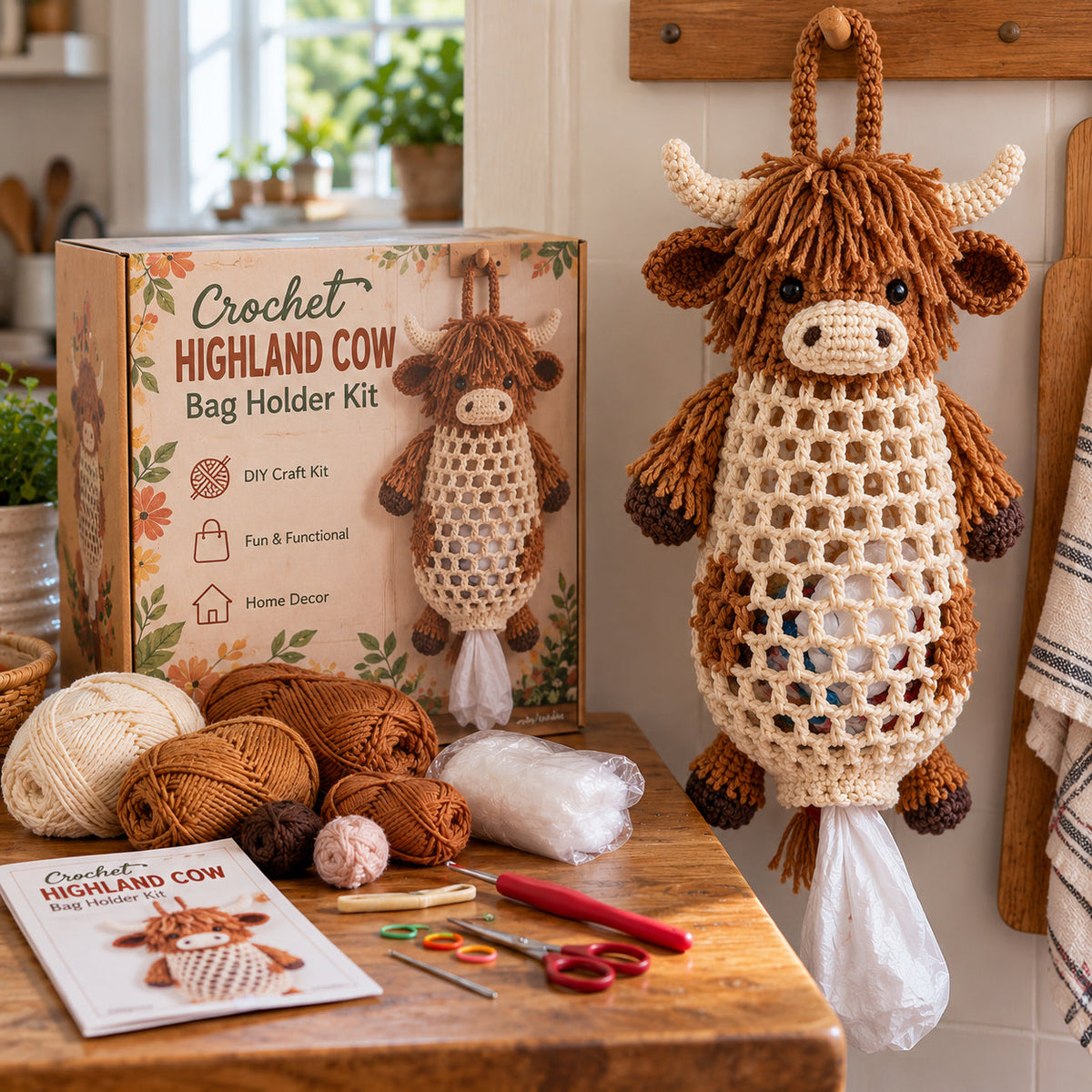 🧶Crochet Animal Bag Holder DIY Kit – Cute & Functional Hanging Storage Craft Kit🏡
