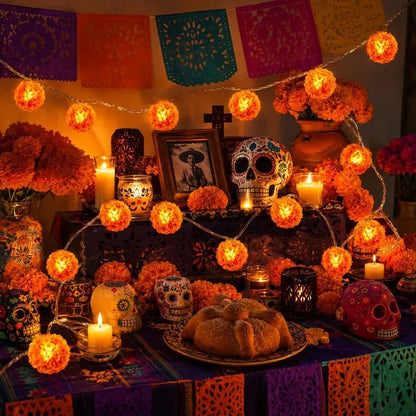 🌼🎃Artificial Marigold Flower LED String Lights