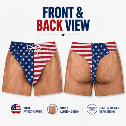 Funny Patriotic Men’s Swim Trunks – Freedom & Chill Summer Beach Shorts 🏖️