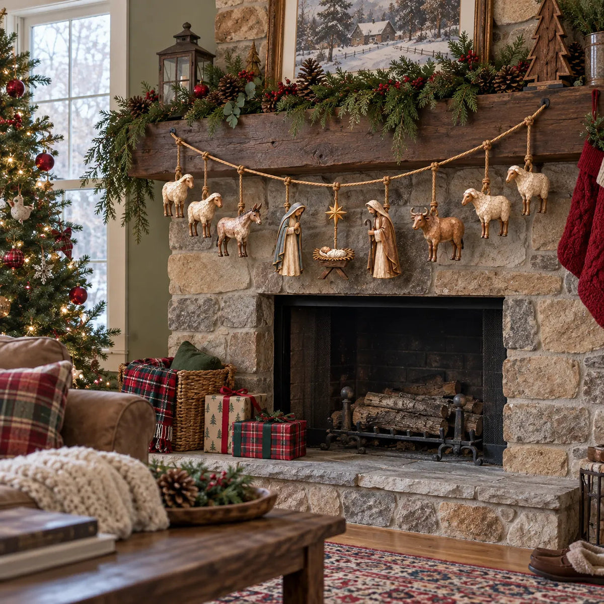 🎄 Handcrafted Wooden Nativity Garland – A Timeless Touch of Christmas Charm ✨