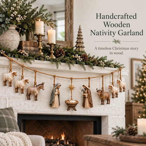 🎄 Handcrafted Wooden Nativity Garland – A Timeless Touch of Christmas Charm ✨