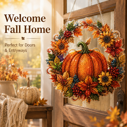 🍂 Autumnal pumpkin wreath with a diamond pattern to hang up – Complete DIY kit