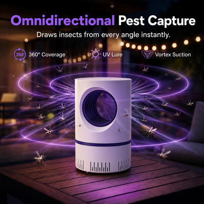 UV mosquito trap—ultra-quiet (30 dB), powerful suction, chemical-free, and safe for children and pets.