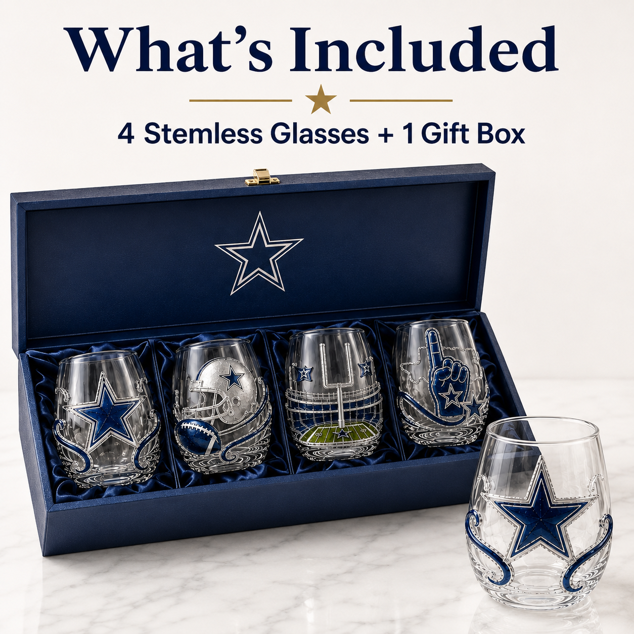 🏈 Game Day Football Fan Glass Gift Set – 4 Unique Stemless Glasses