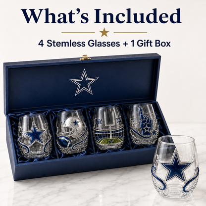 🏈 Game Day Football Fan Glass Gift Set – 4 Unique Stemless Glasses