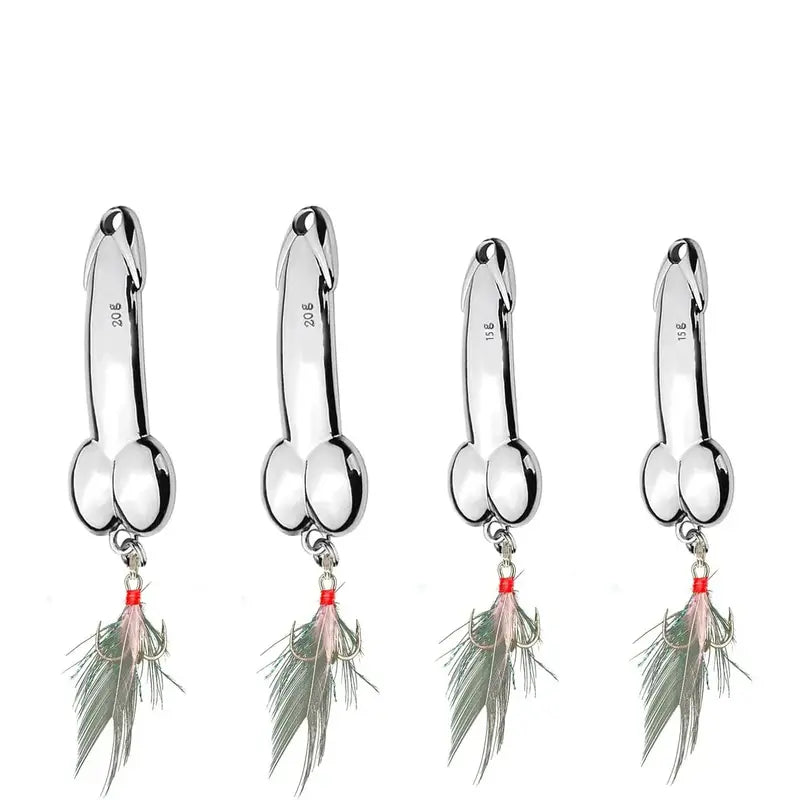4-Piece Fun Fishing Lure Set: Topwater metal casting lures featuring sharp treble hooks, suitable for bass, trout, and predatory fish.