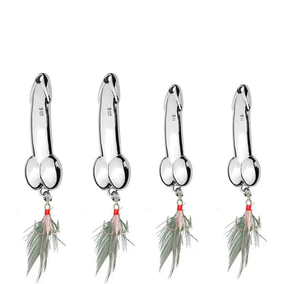 4-Piece Fun Fishing Lure Set: Topwater metal casting lures featuring sharp treble hooks, suitable for bass, trout, and predatory fish.