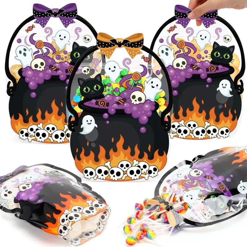 🔥Last Day 49% OFF - 50 Pcs Halloween Favor Bags Transparent Pumpkin Sealed Pouches🍬