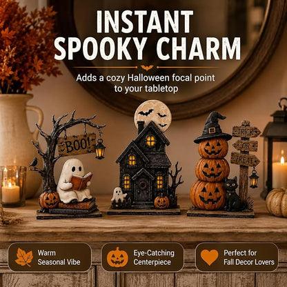 🎃 3-Piece Halloween Tabletop Decor Set – Spooky Centerpiece Collection