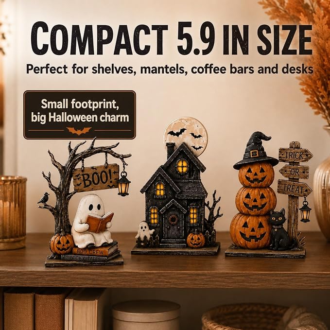 🎃 3-Piece Halloween Tabletop Decor Set – Spooky Centerpiece Collection