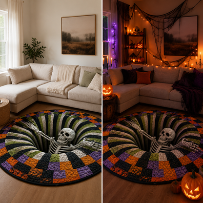 🔥 55% OFF TODAY 🎃3D Skeleton Vortex Quilted Round Halloween Rug