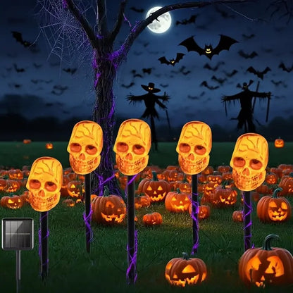 💀 Solar Halloween Stake Lights – Pumpkin Ghost Skull 6PCS & Retro Skull 5PCS