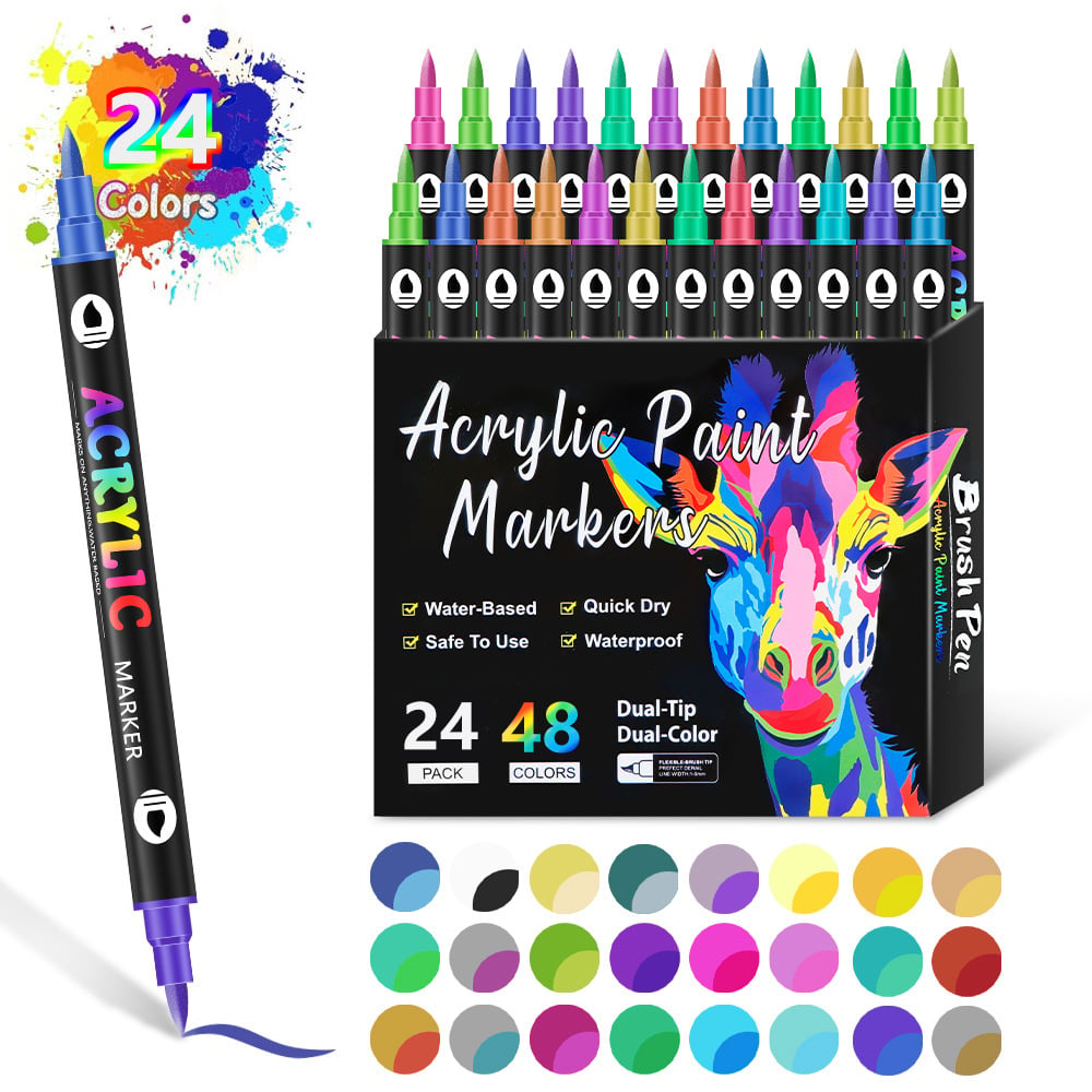 🔥Promotion-49%OFF - Dual Tip Acrylic Paint Pen Marker - 24/48/72 Colours