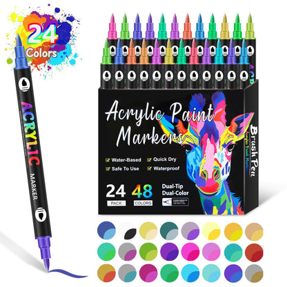 🔥Promotion-49%OFF - Dual Tip Acrylic Paint Pen Marker - 24/48/72 Colours