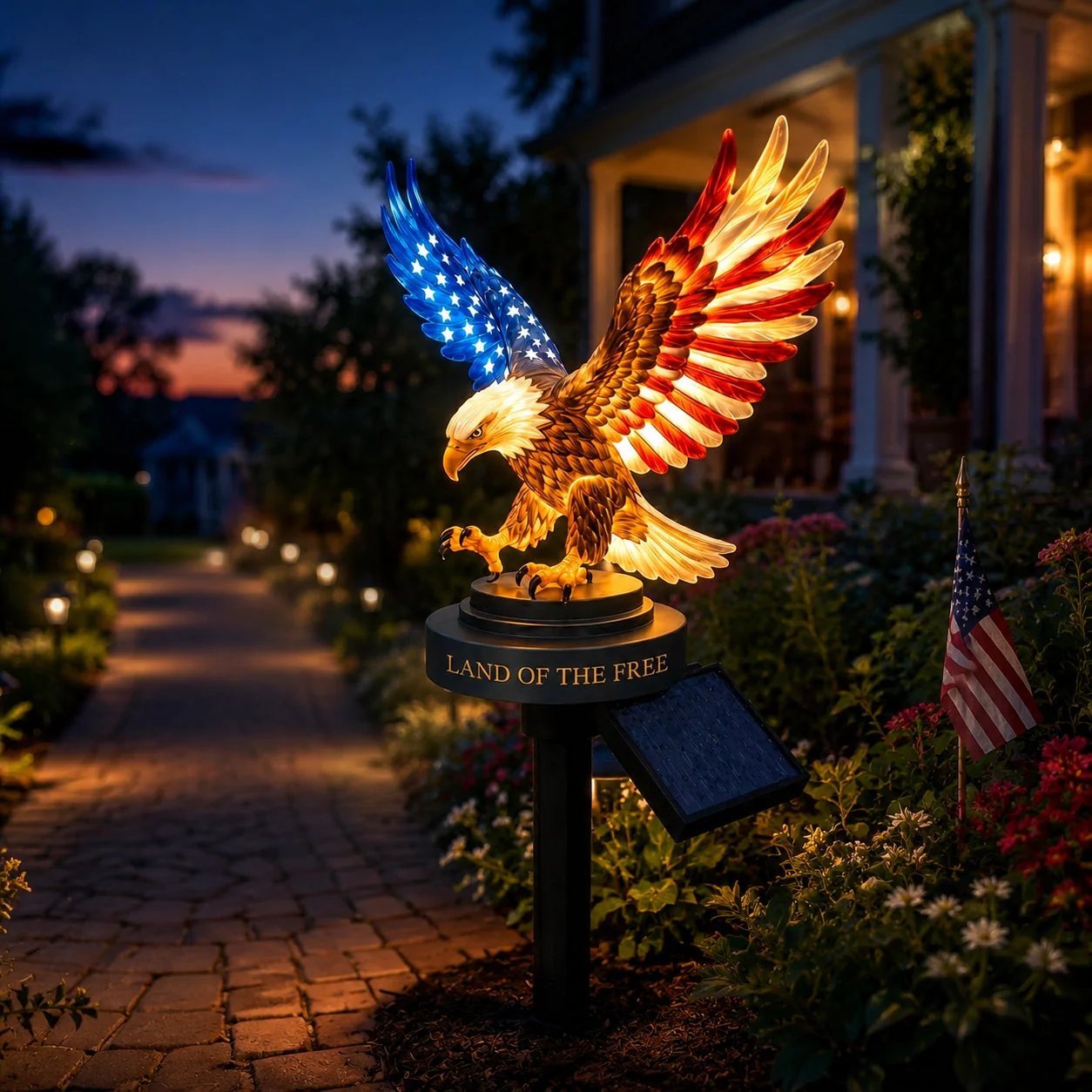 🔥🔥Solar Eagle Garden Light – A Glowing Tribute to American Freedom