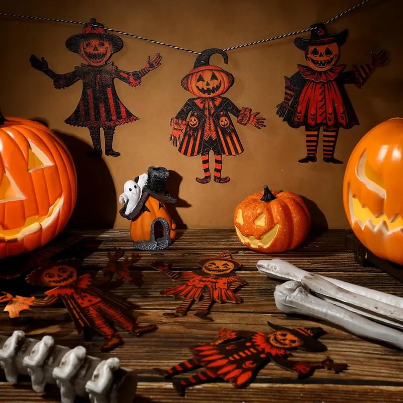 6PCS 5.9Inch Halloween Vintage Wooden Garland Set