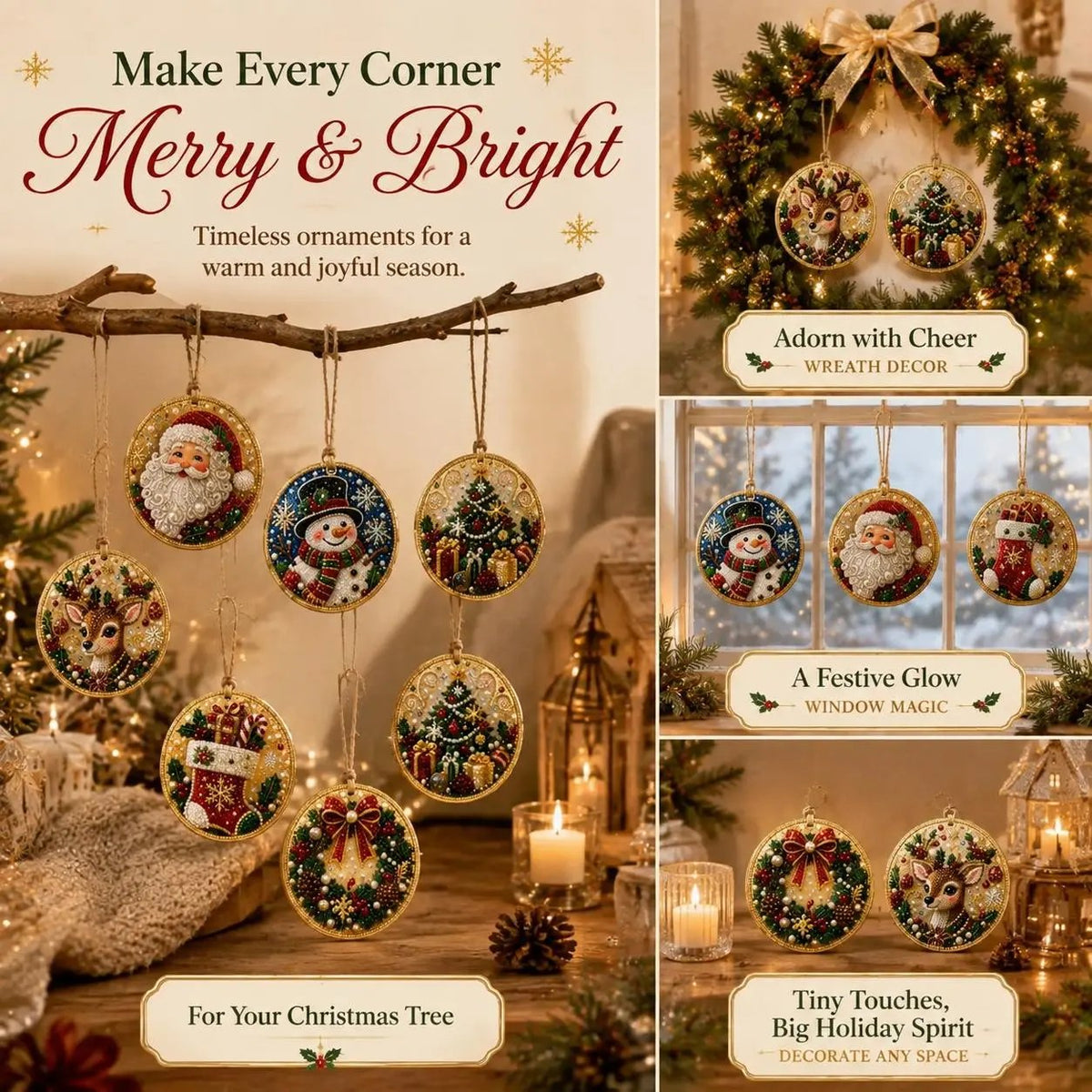🎄 12-Piece Christmas Diamond Painting Ornament Kit – DIY Tree Hanging Decor