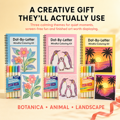 🎨📖Dot-By-Letter Mindful Coloring Kit - Stress Relief Dot Marker Art Set with 10 Vibrant Colors & 20 Hidden Scene