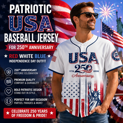 USA 250th Anniversary Baseball Jersey 1776–2026 Patriotic Shirt