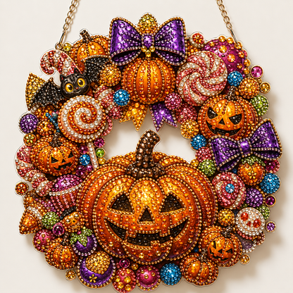 🍂 Autumnal pumpkin wreath with a diamond pattern to hang up – Complete DIY kit