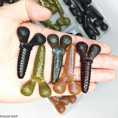 7-Piece Shrimp-Shaped Soft Plastic Worm Fishing Lure Set – Lead-Free Drop-Shot Bait with Realistic Action