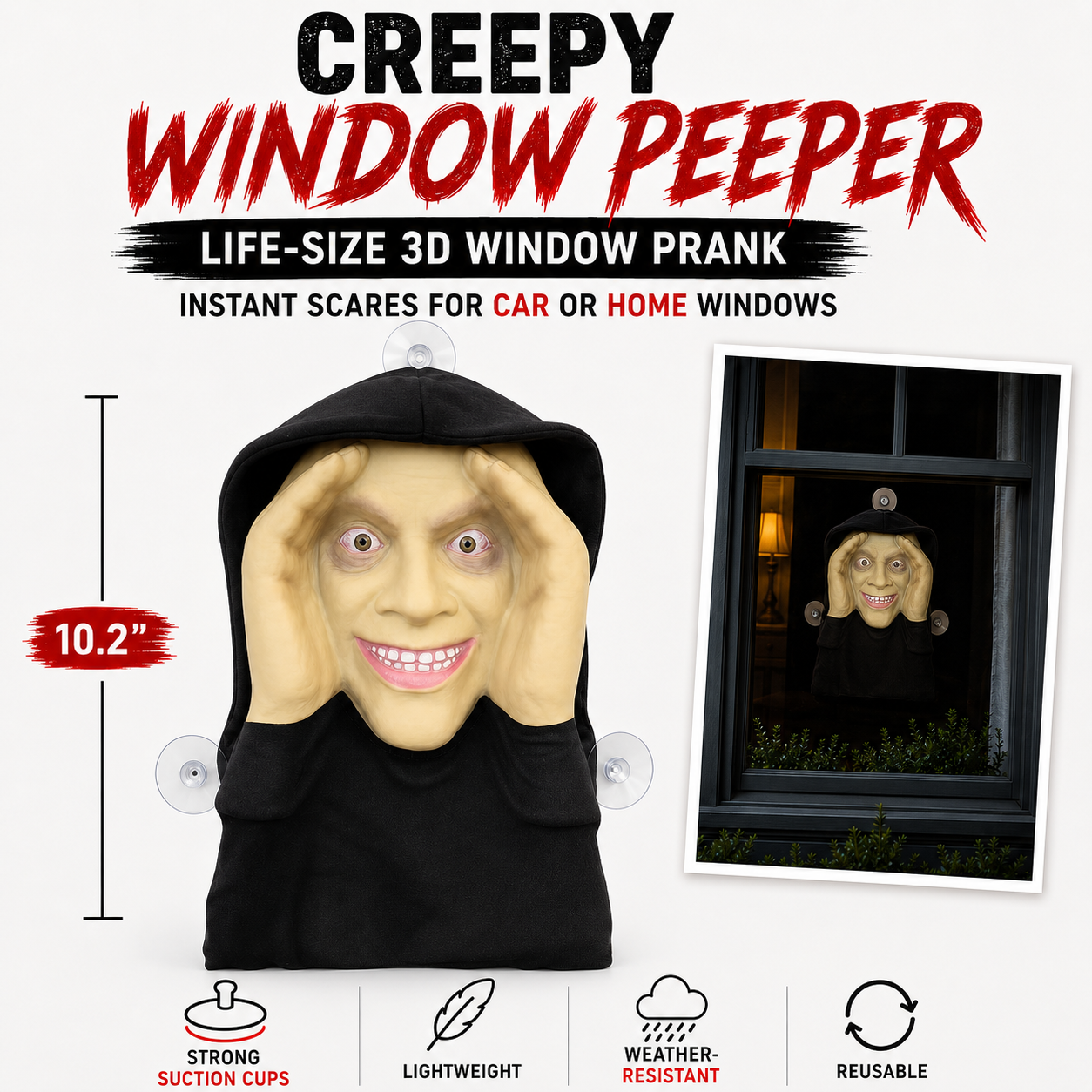 Creepy Realistic Mask for Halloween Jump Scares & Window Pranks
