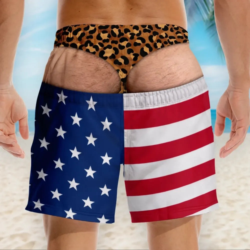 Funny Patriotic Men’s Swim Trunks – Freedom & Chill Summer Beach Shorts 🏖️