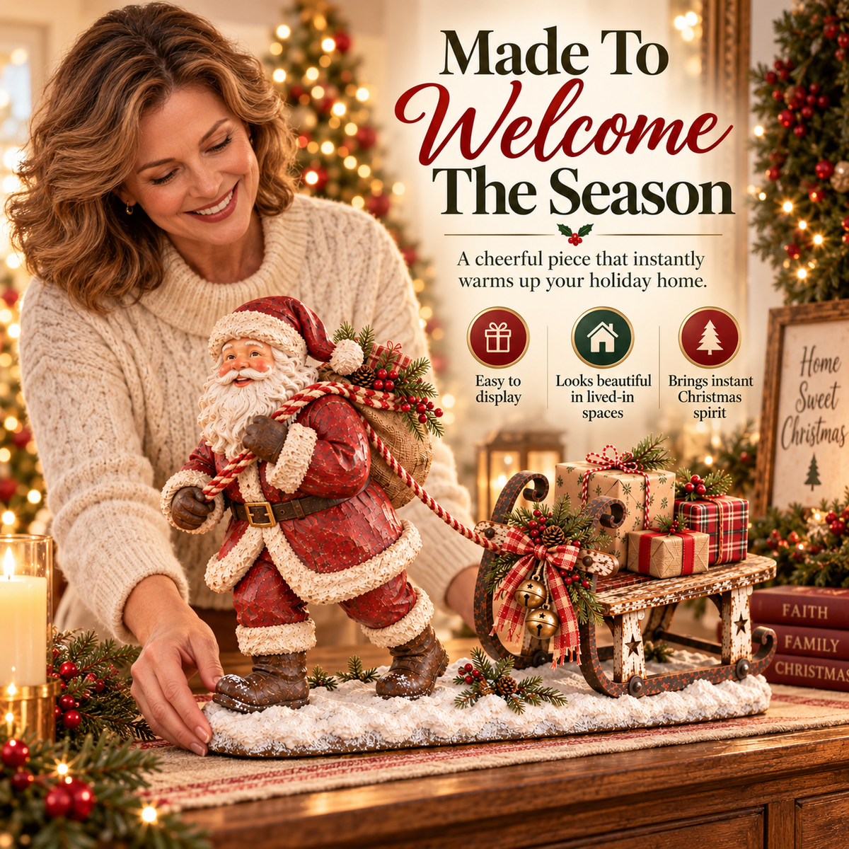 🎁 Santa’s Christmas Sleigh Farmhouse Table Decor