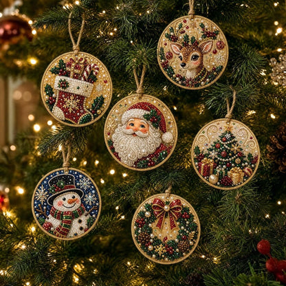 🎄 12-Piece Christmas Diamond Painting Ornament Kit – DIY Tree Hanging Decor