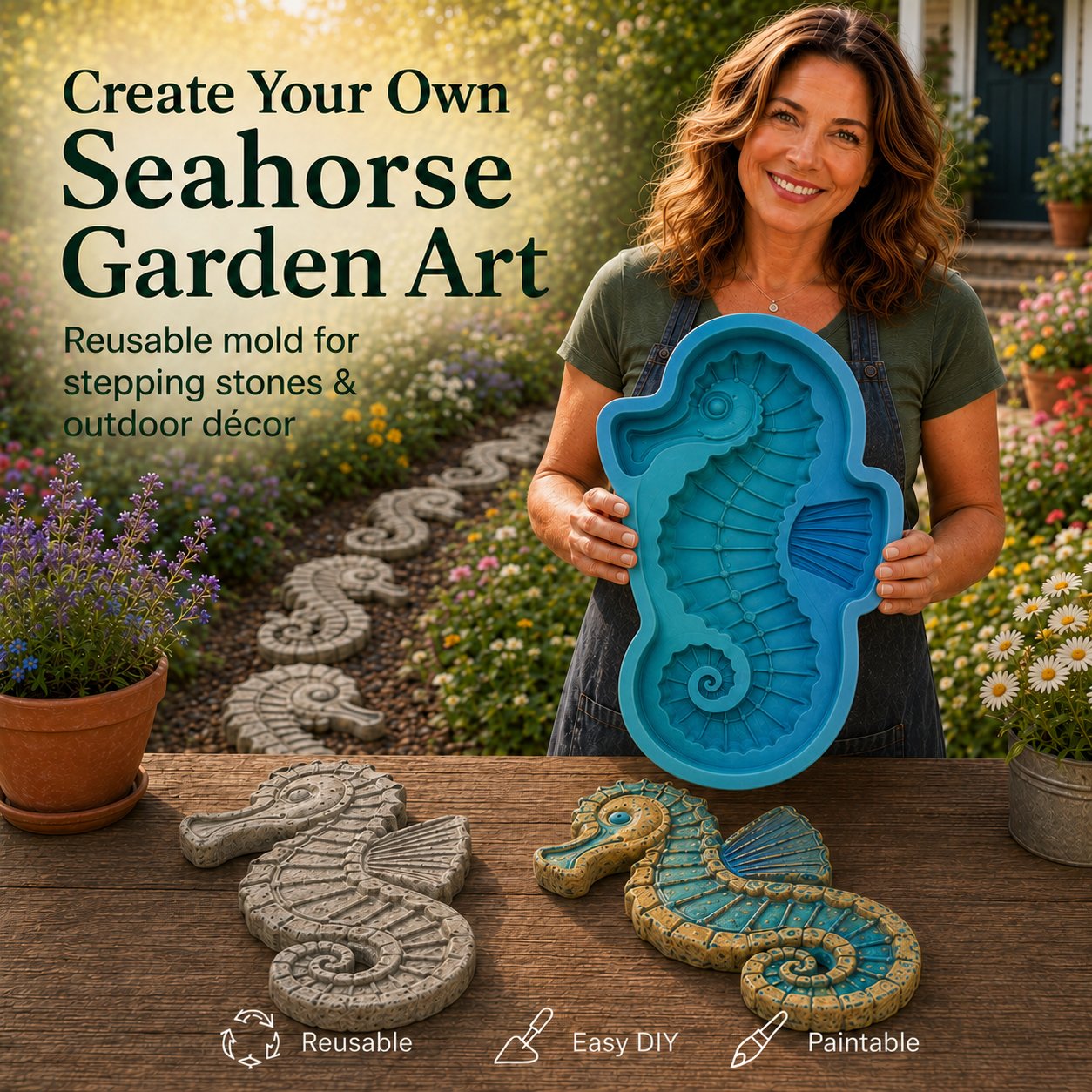 🌊 Ocean Animal Stepping Stone Mold – Reusable Garden DIY Mold