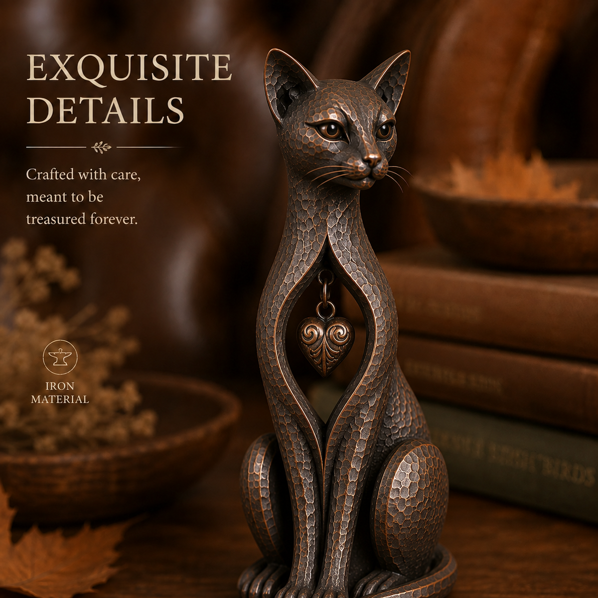 🐱 Heritage Heart Sphynx Cat Sculpture – Vintage Bronze Home Décor ✨
