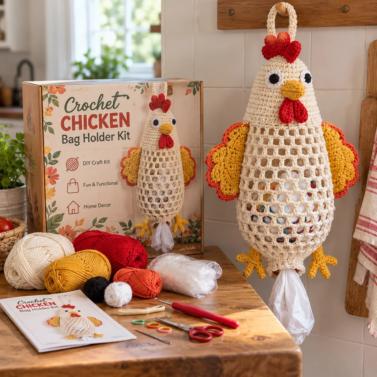 🧶🐔 DIY Crochet Animal Bag Holder Kit – Cute & Practical Kitchen Organizer