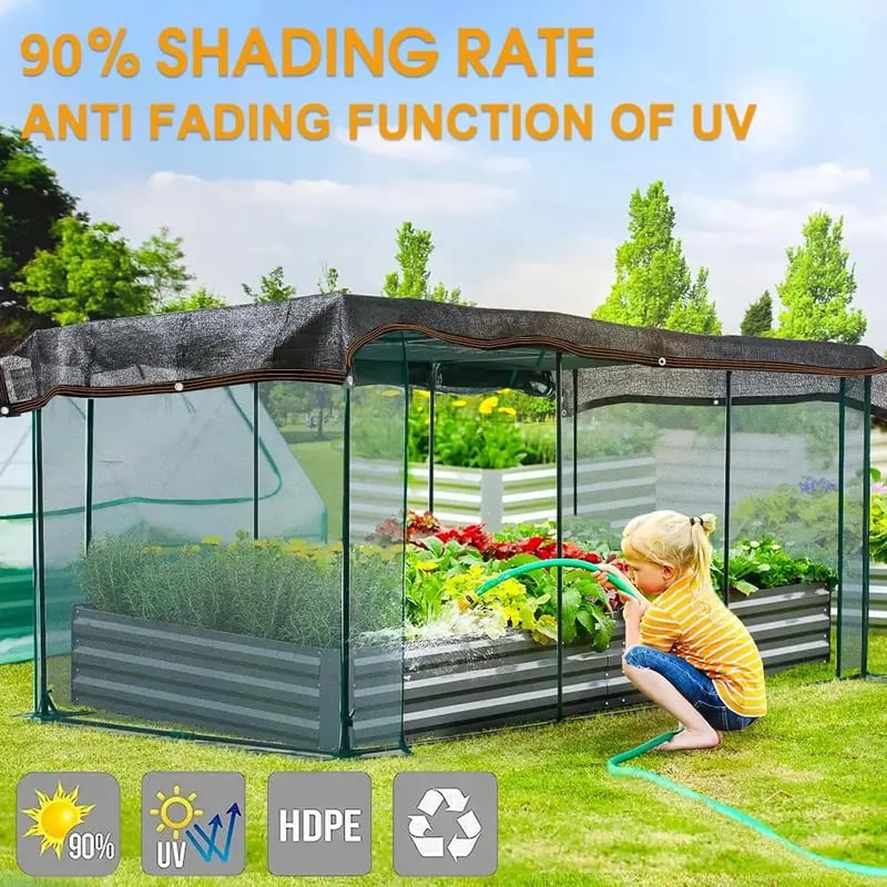 90% Blackout Cloth (Black) - 10 x 13ft UV-Resistant Shade Net with Reinforced Rivets,