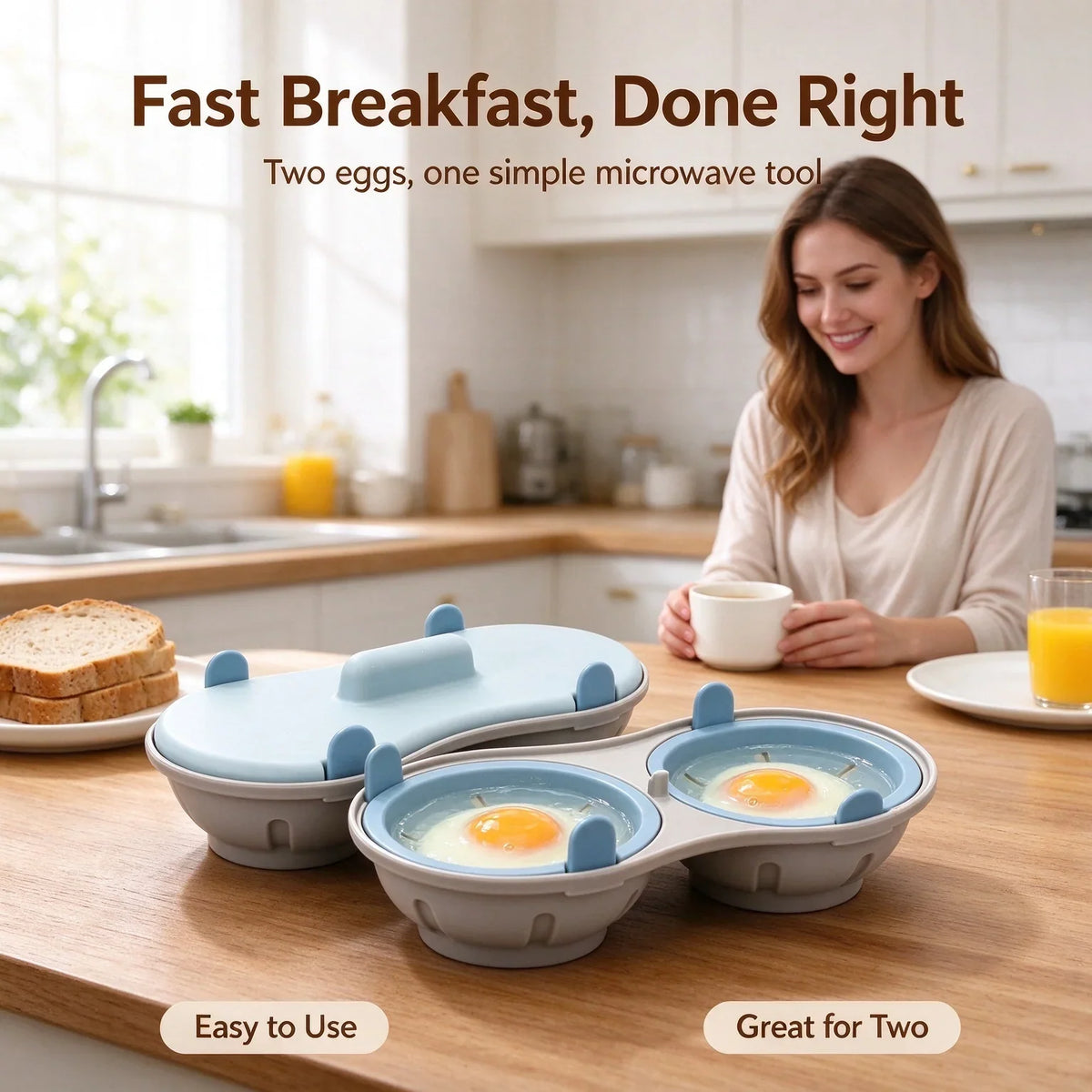 🍳 2-Egg Microwave Poacher – Perfectly Poached Eggs Made Easy in Minutes! ✨