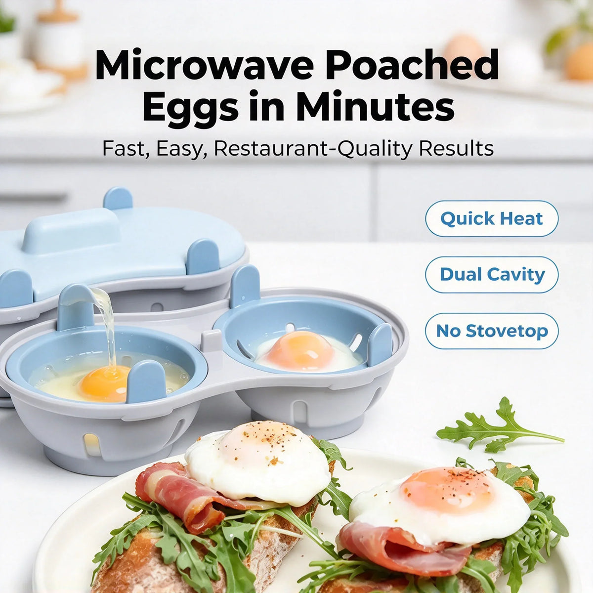 🍳 2-Egg Microwave Poacher – Perfectly Poached Eggs Made Easy in Minutes! ✨
