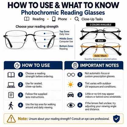 Unisex Progressive Multifocal Photochromic Reading Eyeglasses