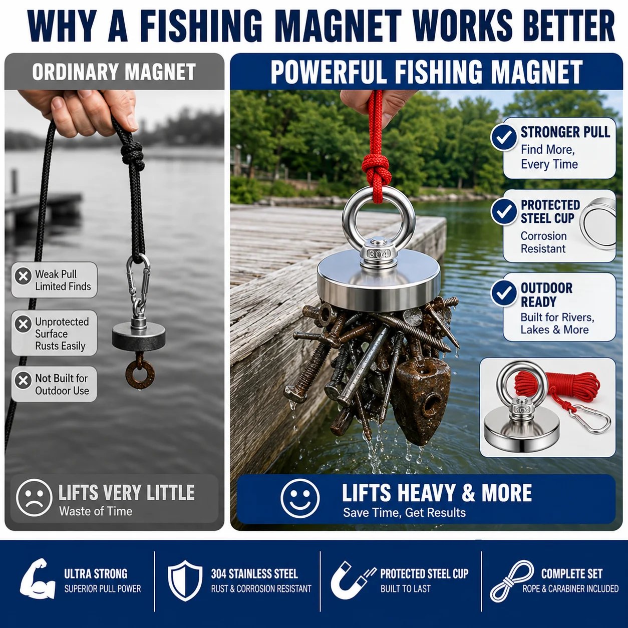 🔥🛠️Heavy Duty Fishing Magnet,Magnet with Countersunk Eyebolt