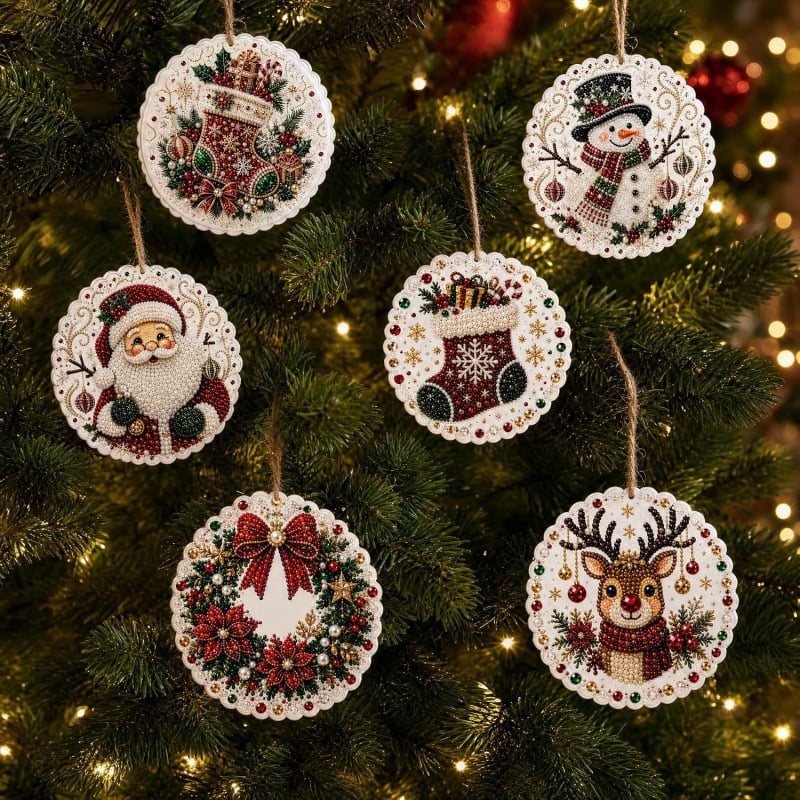🎄 12-Piece Christmas Diamond Painting Ornament Kit – DIY Tree Hanging Decor