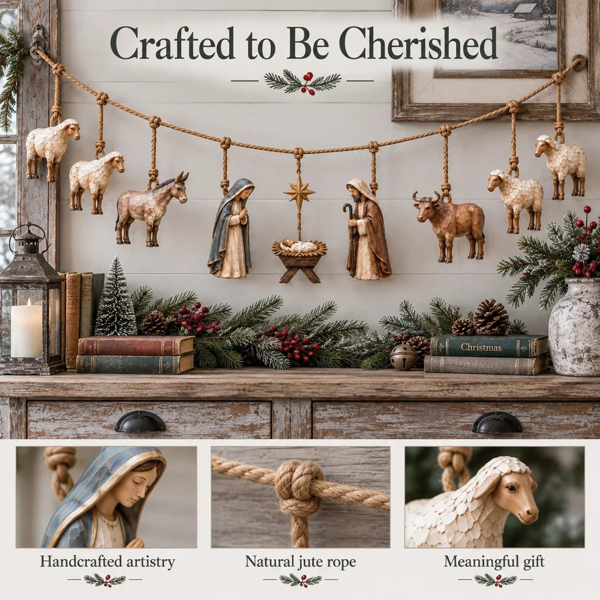🎄 Handcrafted Wooden Nativity Garland – A Timeless Touch of Christmas Charm ✨