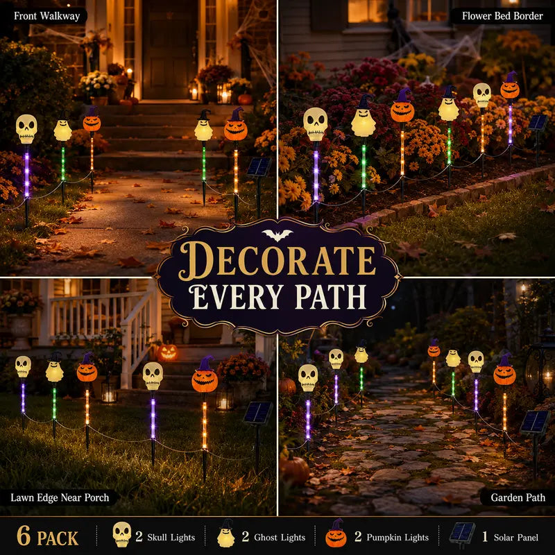 💀 Solar Halloween Stake Lights – Pumpkin Ghost Skull 6PCS & Retro Skull 5PCS