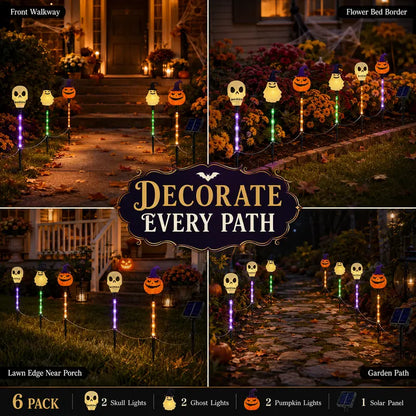 💀 Solar Halloween Stake Lights – Pumpkin Ghost Skull 6PCS & Retro Skull 5PCS
