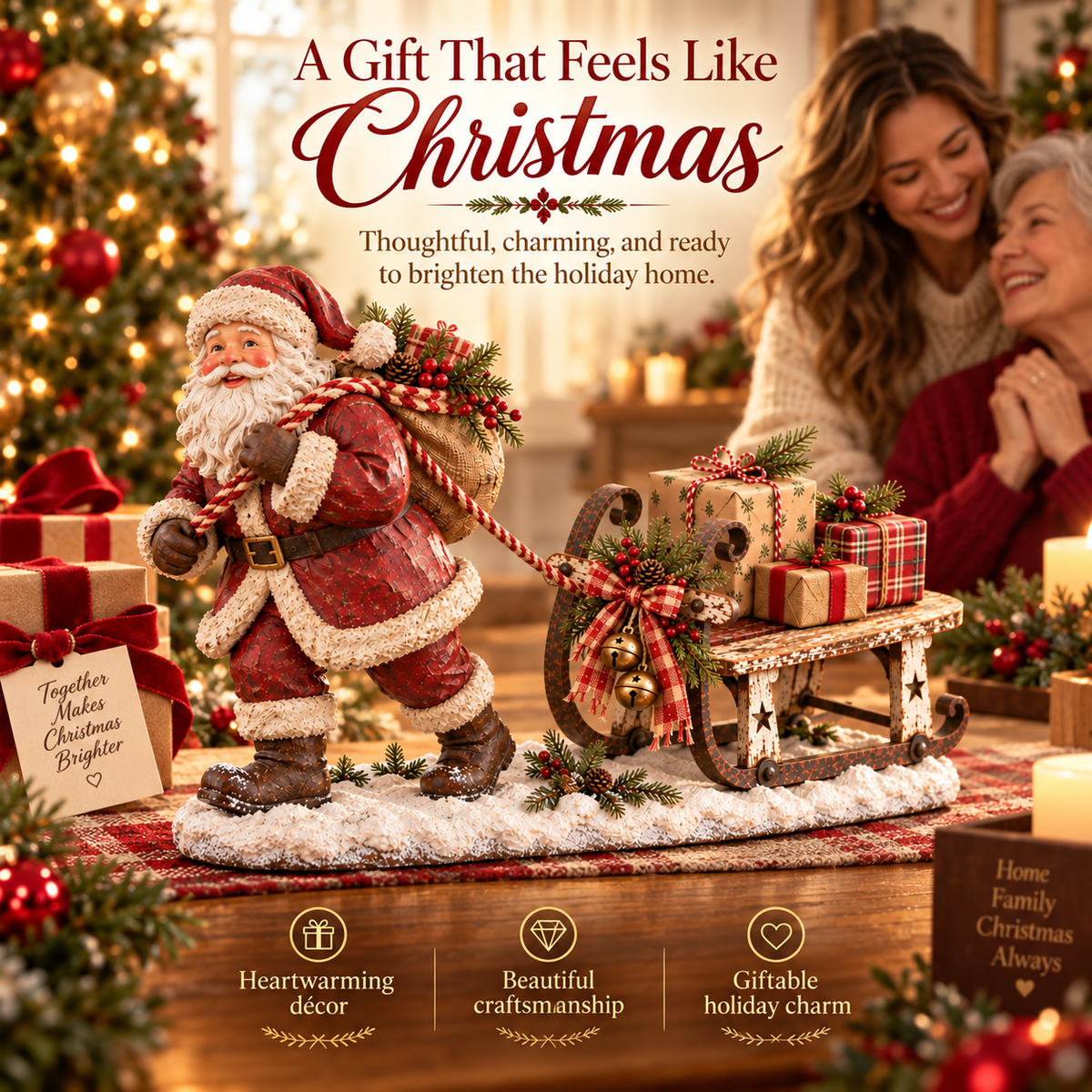 🎁 Santa’s Christmas Sleigh Farmhouse Table Decor