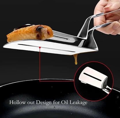 🍳 2-in-1 Spatula Tongs for Cooking and BBQ – Stainless Steel Food Flipper