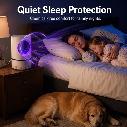 UV mosquito trap—ultra-quiet (30 dB), powerful suction, chemical-free, and safe for children and pets.