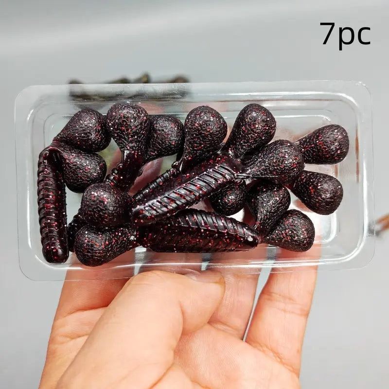 7-Piece Shrimp-Shaped Soft Plastic Worm Fishing Lure Set – Lead-Free Drop-Shot Bait with Realistic Action