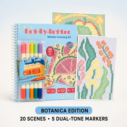 🎨📖Dot-By-Letter Mindful Coloring Kit - Stress Relief Dot Marker Art Set with 10 Vibrant Colors & 20 Hidden Scene