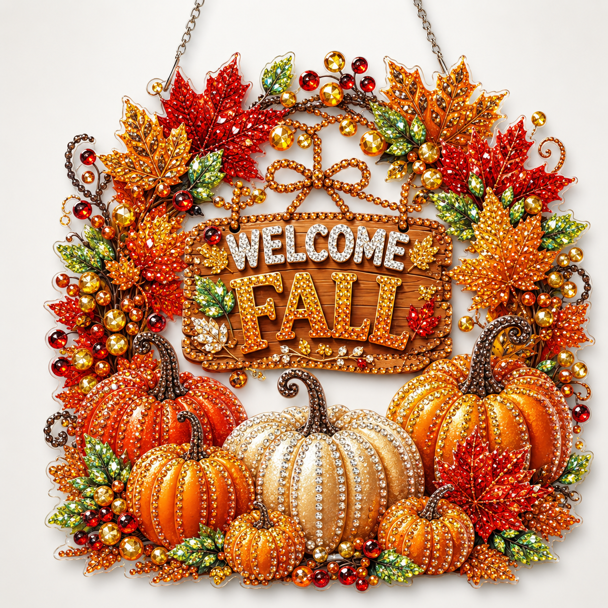🍂 Autumnal pumpkin wreath with a diamond pattern to hang up – Complete DIY kit