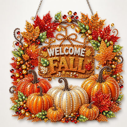 🍂 Autumnal pumpkin wreath with a diamond pattern to hang up – Complete DIY kit